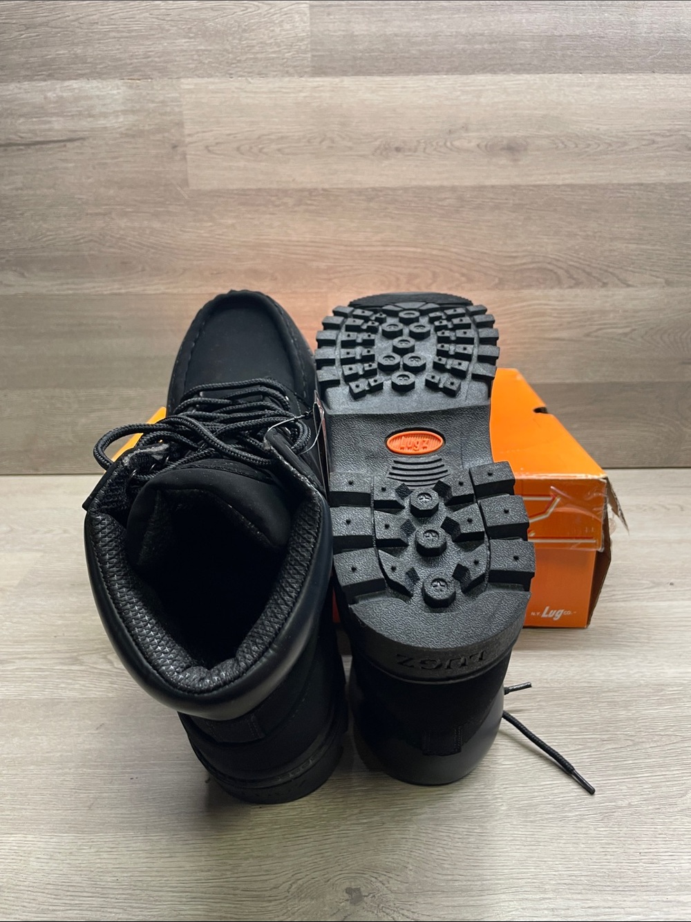 Lugz Black Men's Lace-Up Work Boots with Lugged Outsole #608